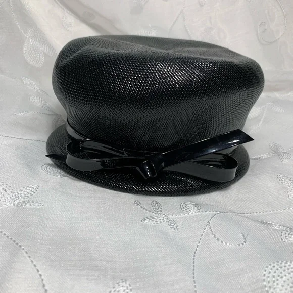 Vintage  Linda Anne Black Straw Hat - Picture 3 of 8